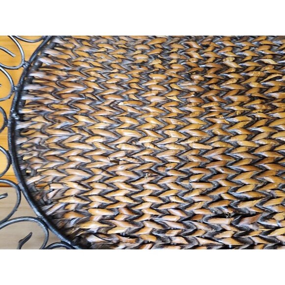 Metal and Wicker Serving Tray with Handles Distressed Farmhouse Decor Basket - Picture 4 of 16